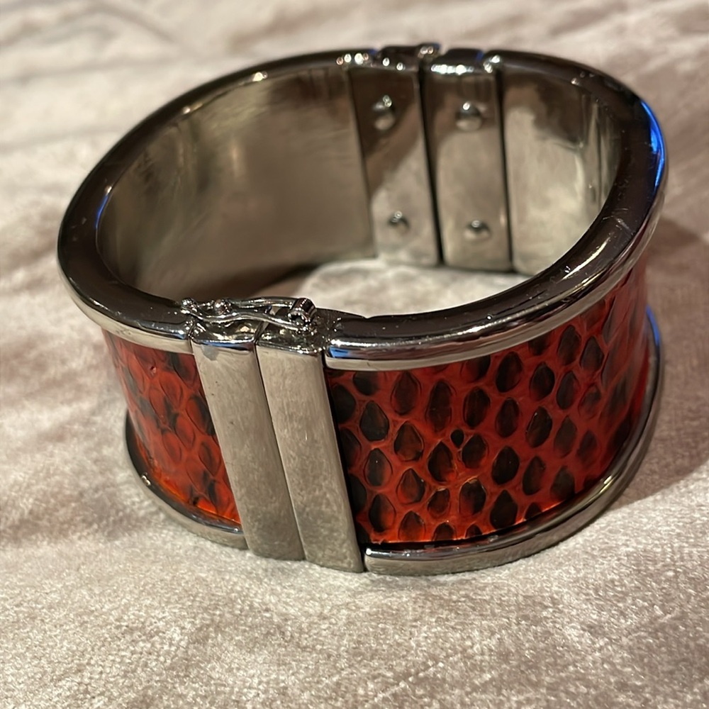 Ann Taylor Silver and Red Textured Cuff Bracelet